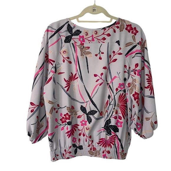 Pippa Asian Floral Print Blouse Womens Size 6 Elastic Waist Polyester Pullover - Picture 2 of 7